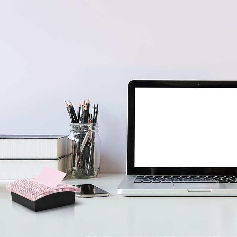 Eersida Rhinestone Self Stick Note Pad Holders 4 x 4 Inches Memo Sticky Dispenser Note Holder Sticky Dispenser for Christmas Office Employee Coworkers Gifts Home Desk Supplies(Pink) - Image 2